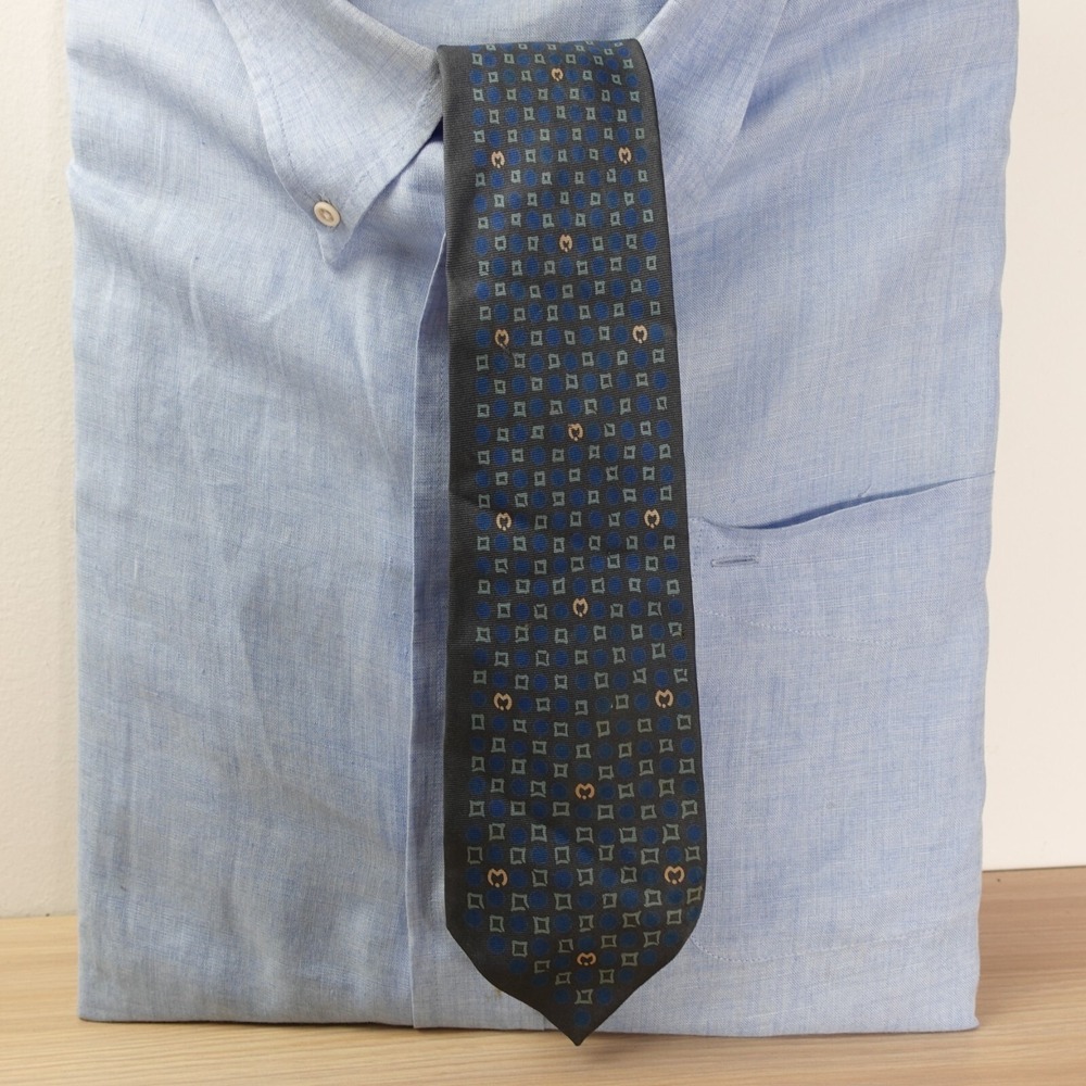 MILA‎ SCHON Neck Tie Mens Blue Silk Classic Logo Designer Geo High Quality ITALY